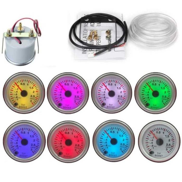 Уред за налягане на турбото Boost Meter RGB – 3 bar, 52 мм, 7 цвята – снимка 2