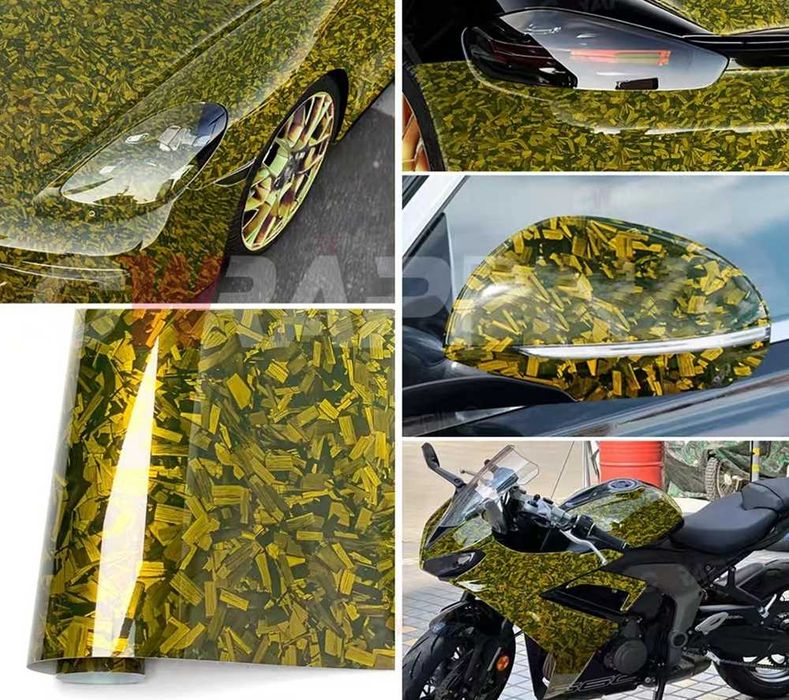 Фолио кован карбон Gold за кола – 152x100 см – снимка 2