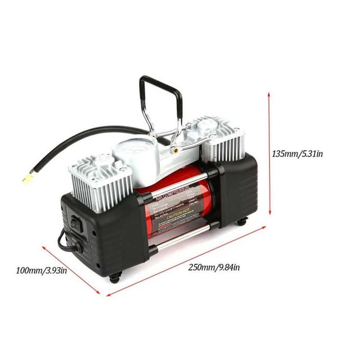 Двуцилиндров компресор за гуми 12V в куфар с инструменти – снимка 8