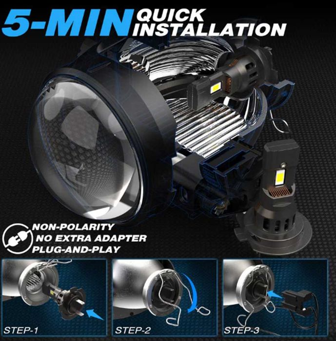Мини LED крушки H7 60W – 12V, 5000K, Canbus, +300% светлина – снимка 7