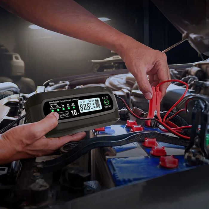 Зарядно за акумулатор 10A – 12V/24V, многофункционално – снимка 3