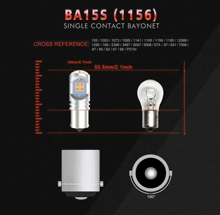 LED крушки за мигач P21W с лупа – 12 LED, 2 бр. – снимка 6