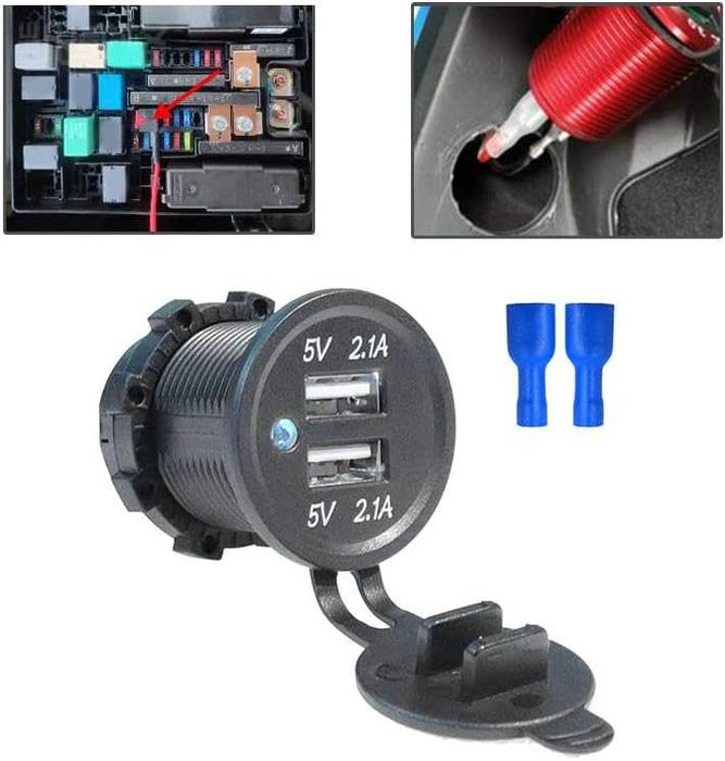 Зарядно за вграждане в табло с 2 USB – 12/24V, 1A/2.1A – снимка 5