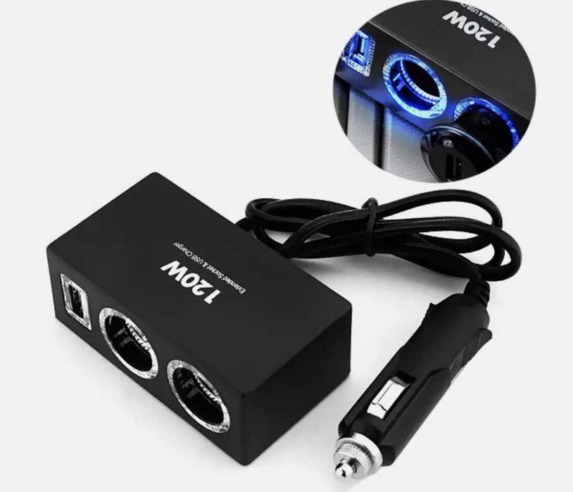 Двоен разклонител за запалка с USB – 120W, 12V/24V