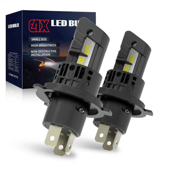 Мини LED крушки H4 за фарове – 12V, 6500K, комплект
