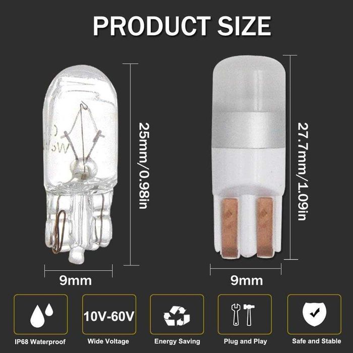 LED крушки T10 – 6000K, 2 бр. – снимка 3