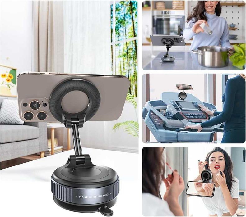 Магнитна стойка за телефон с вакуум – въртене 360° – снимка 3
