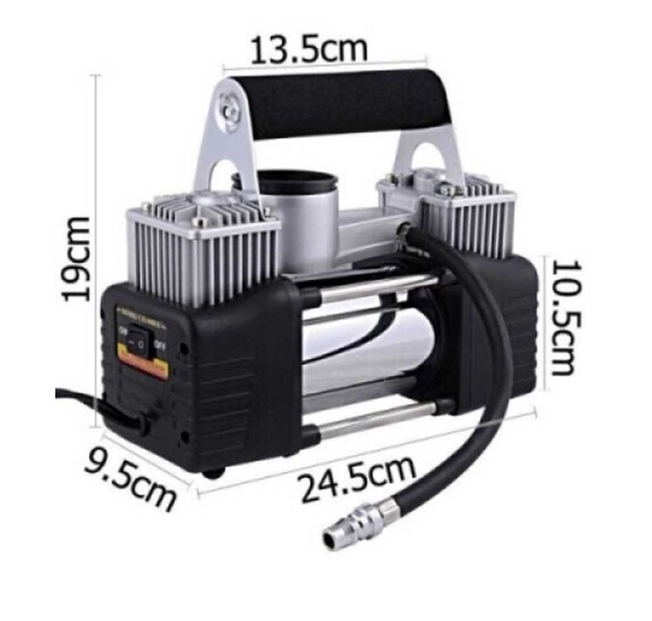Метален двуцилиндров компресор за гуми – 12V, 150 PSI, 10 bar – снимка 7