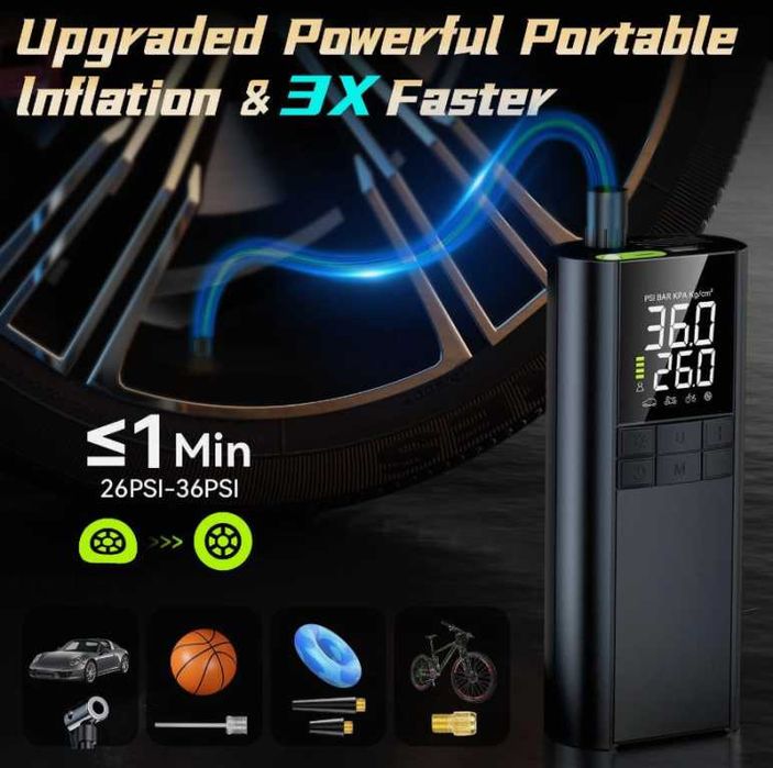 Мини безжичен компресор за гуми – батерия 8000 mAh – снимка 8