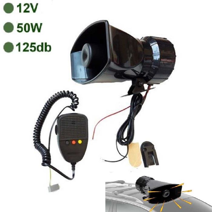 Сирена с микрофон 12V 50W – 3 мелодии, 125 dB – снимка 2