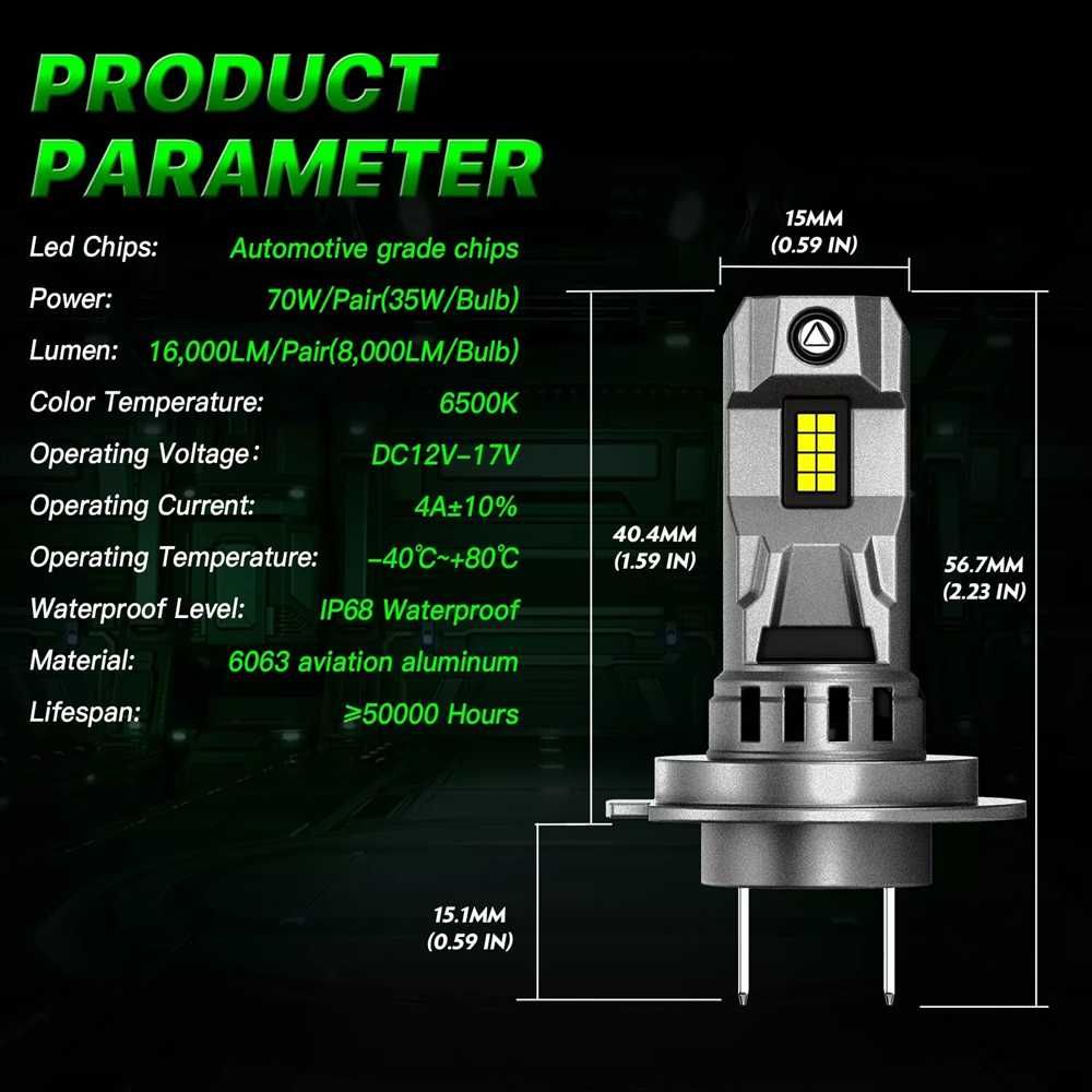 60W LED Мини Диодни крушки H7, 12V, Canbus +300% Светлина. - снимка 5