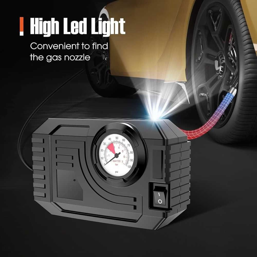 Kомпресор с манометър за помпене на гуми - 12V/ 60W/ 90 PSI - снимка 3