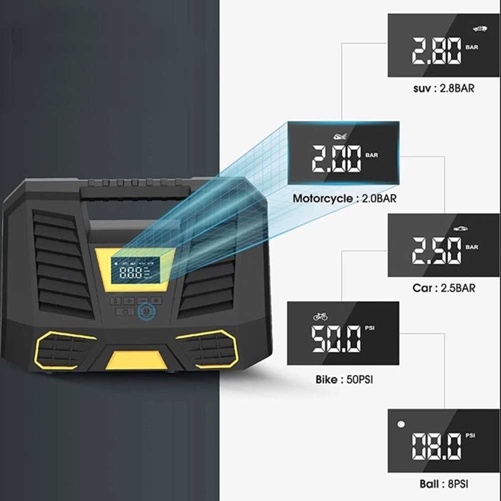 Дигитален компресор за гуми с фенер - 12V/ 100W/ 150 PSL - снимка 5