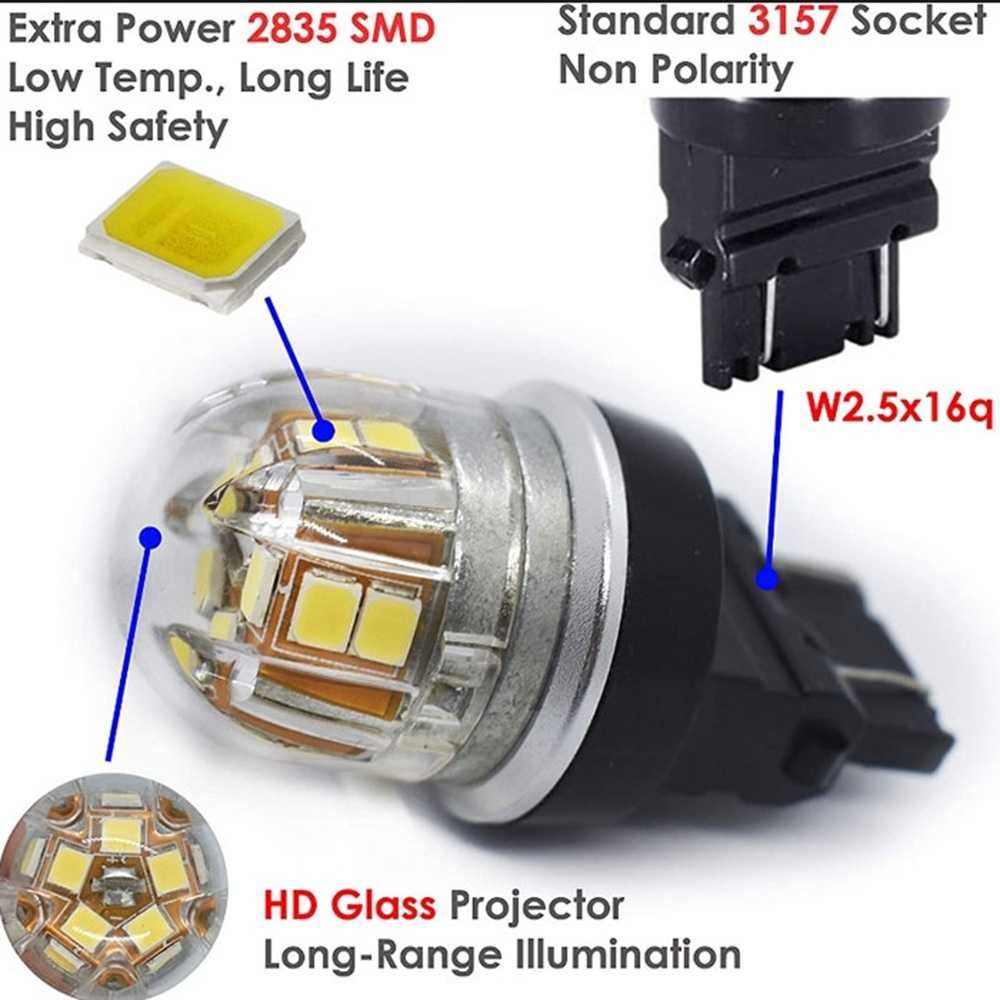 Комплект Т20 LED крушки за автомобил 15 SMD с две светлини - 12/24V - снимка 3