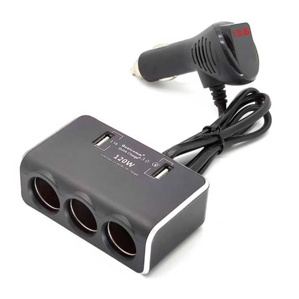 Разклонител за запалка с Волтметър 3 гнезда, 2 USB 12/24V, 120W. - снимка 3