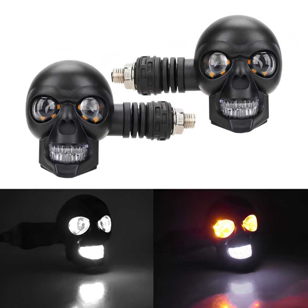 Комплект LED мигачи за мотоциклет с дизайн на череп - 2 броя. - снимка 1