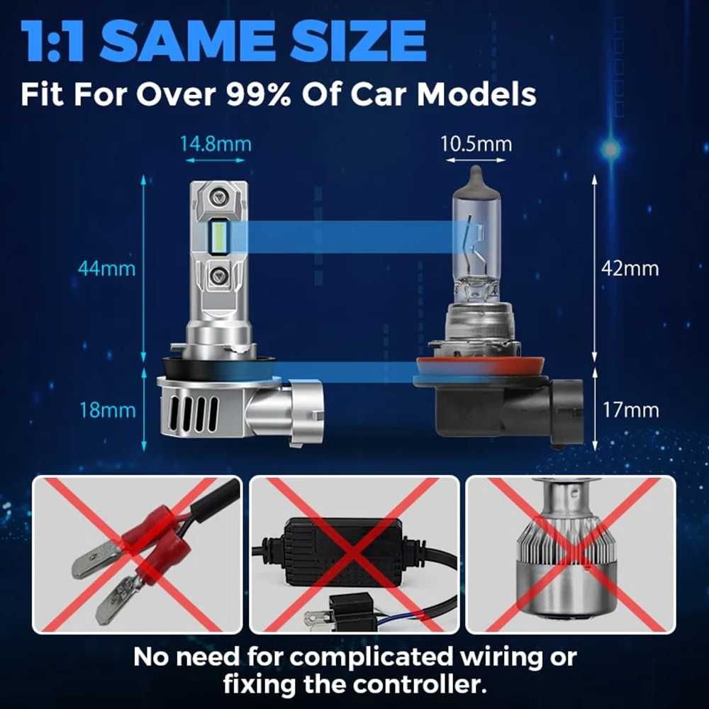 LED Мини Диодни крушки H11, 12V, Canbus с вграден вентилатор. - снимка 6