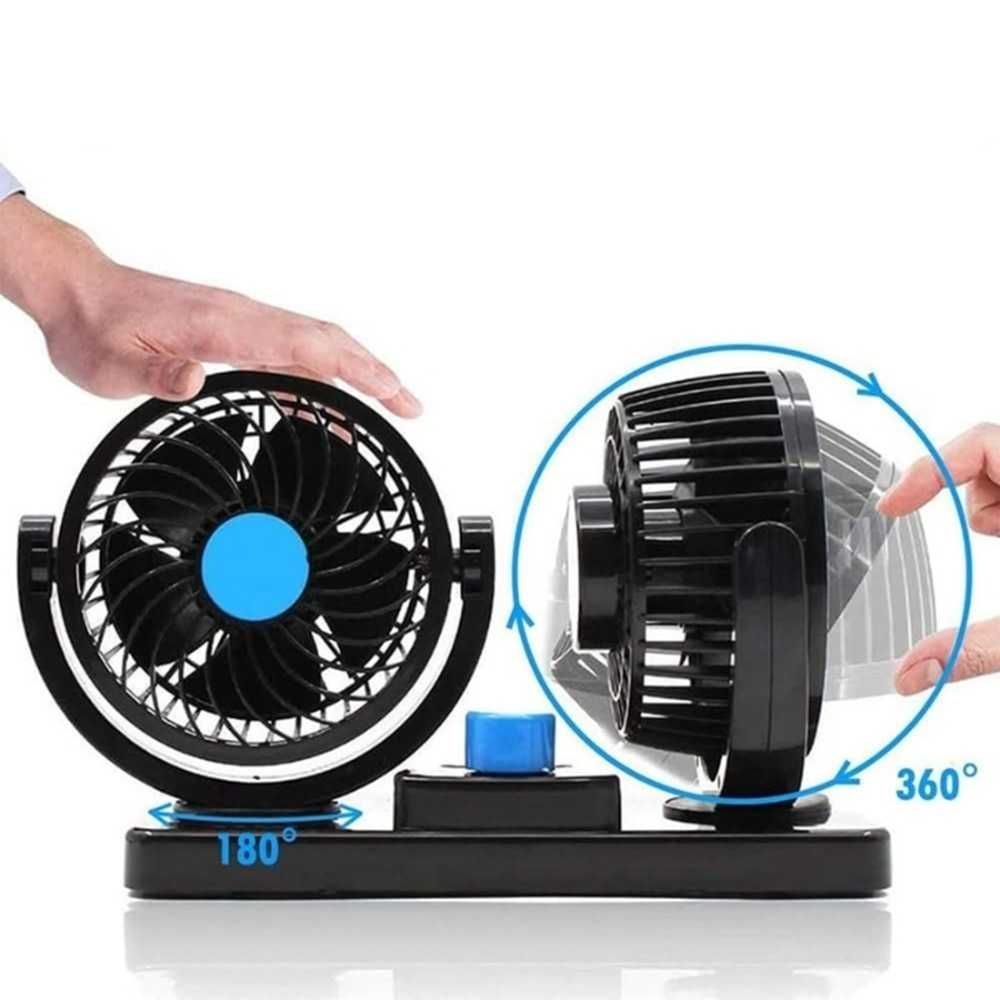 Вентилатор двоен за автомобил 4 inch, 12/24V - 360 градуса - снимка 4