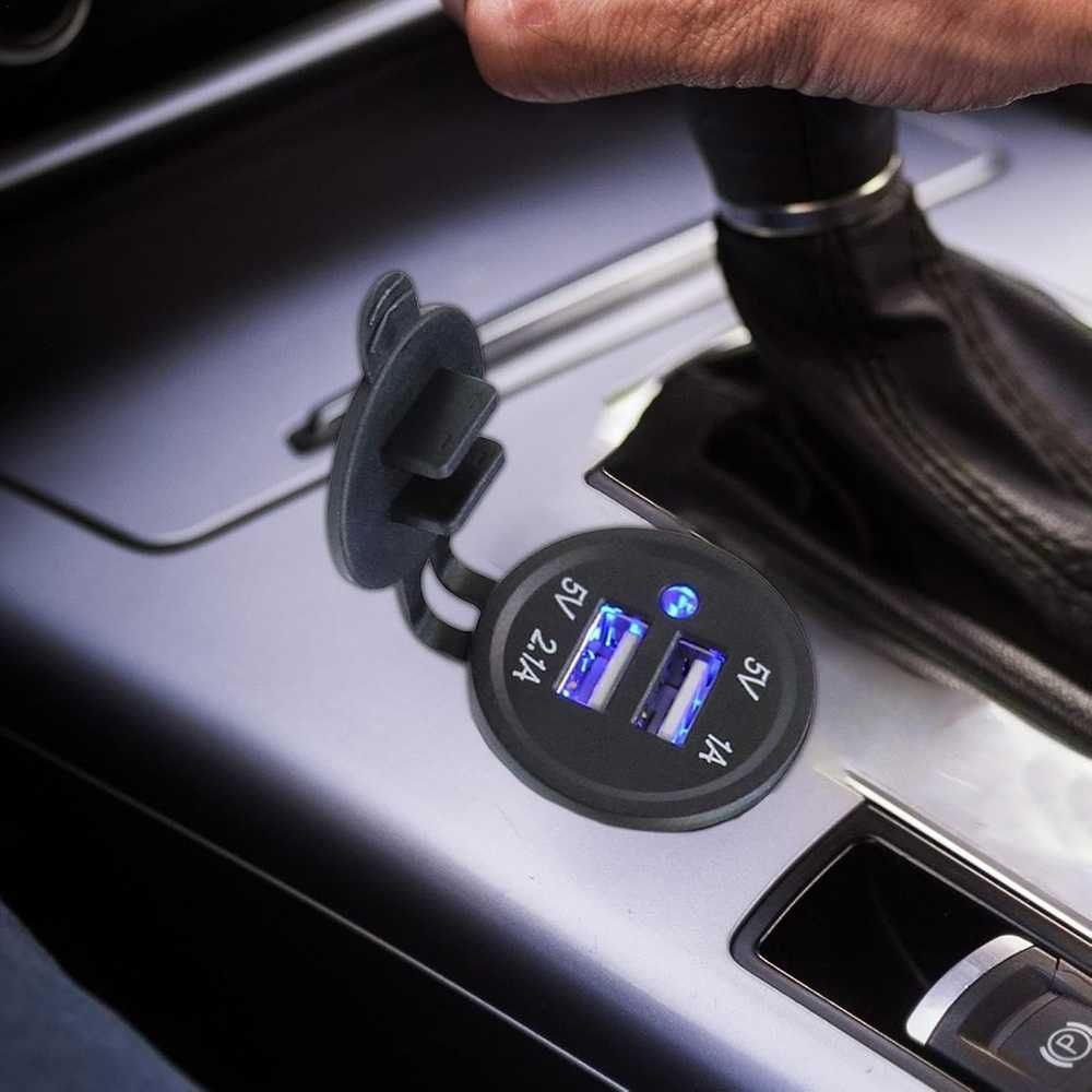 USB зарядно с 2 гнезда за вграждане в таблото 12/24V - 1A/2.1A - снимка 2