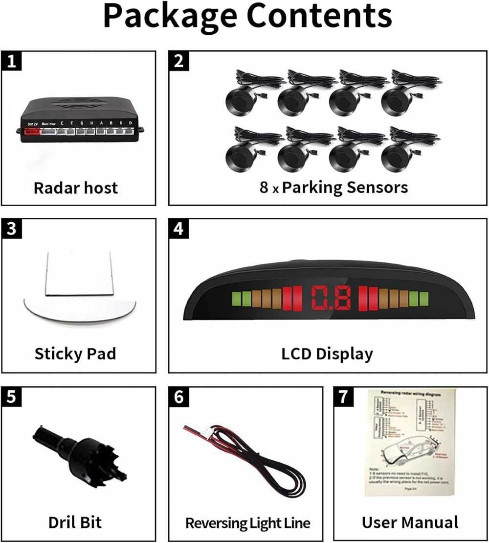 Парктроник с LED дисплей 8 датчика - Черен - снимка 3