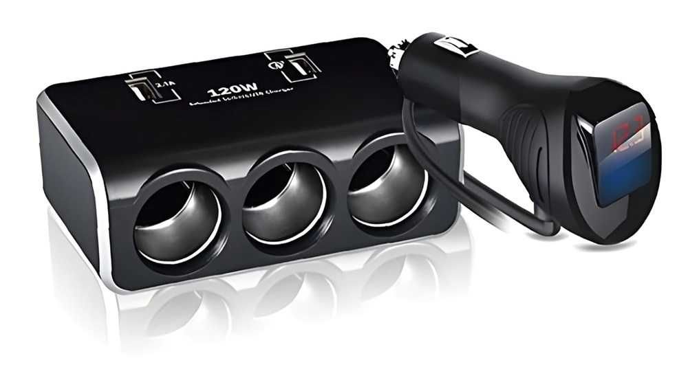 Разклонител за запалка с Волтметър 3 гнезда, 2 USB 12/24V, 120W. - снимка 1