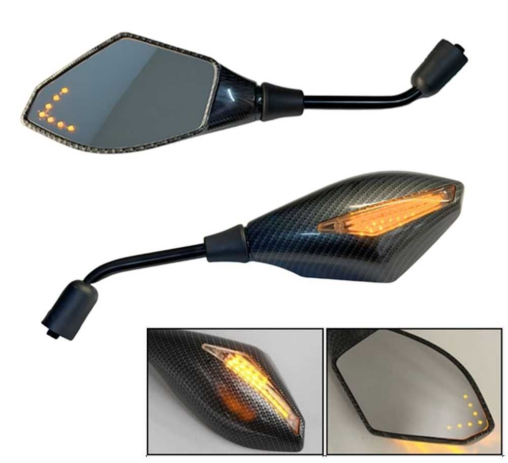 Универсални Мото огледала с вградени LED мигачи - Carbon. - снимка 1