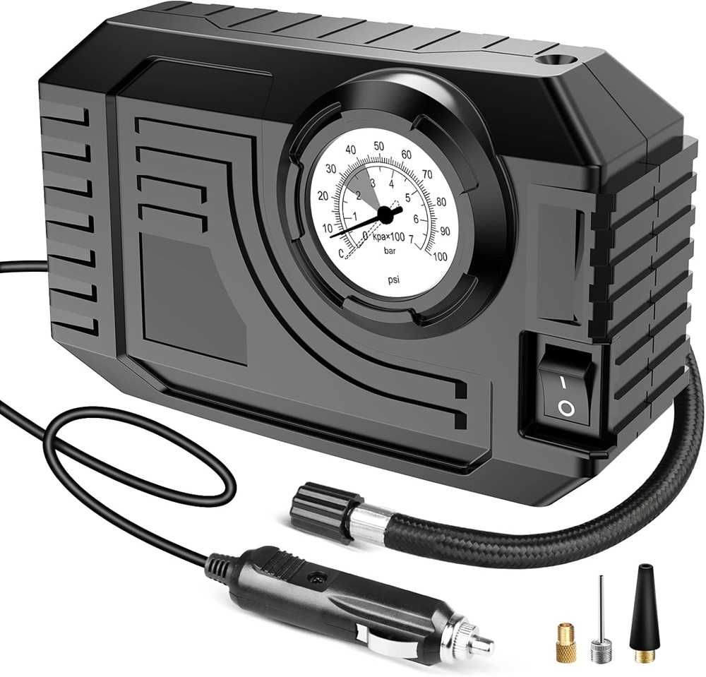 Kомпресор с манометър за помпене на гуми - 12V/ 60W/ 90 PSI - снимка 1