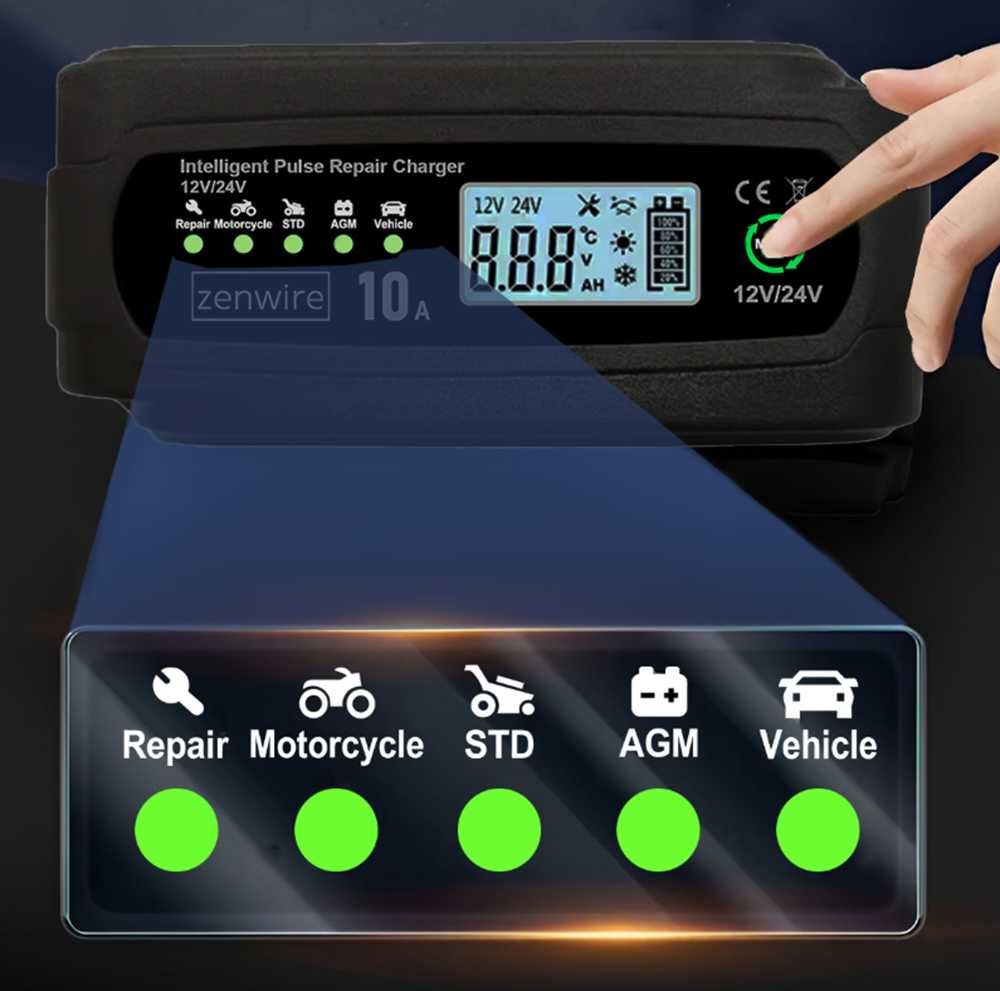 Многофункционално зарядно устройство за акумулатори 10A - 12V/24V - снимка 4
