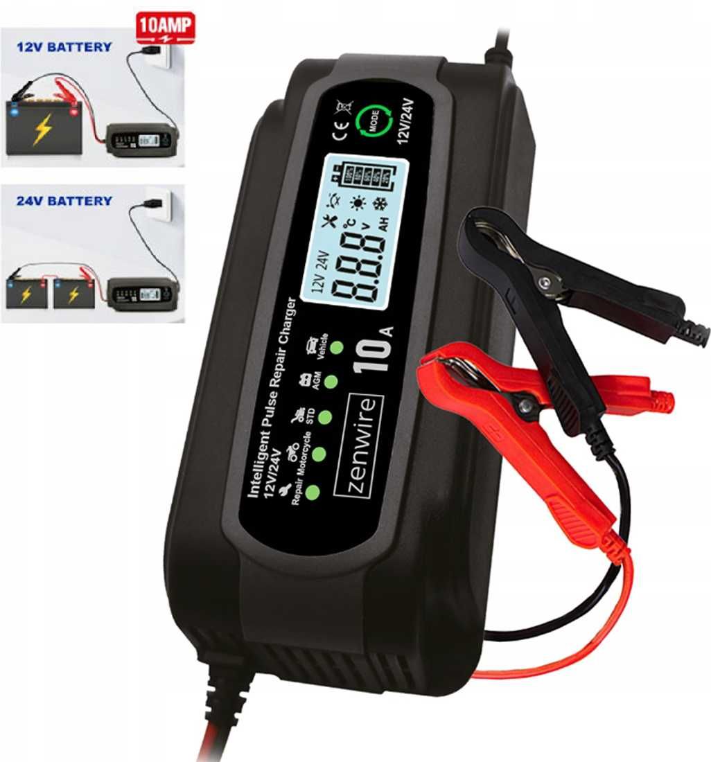 Многофункционално зарядно устройство за акумулатори 10A - 12V/24V - снимка 5