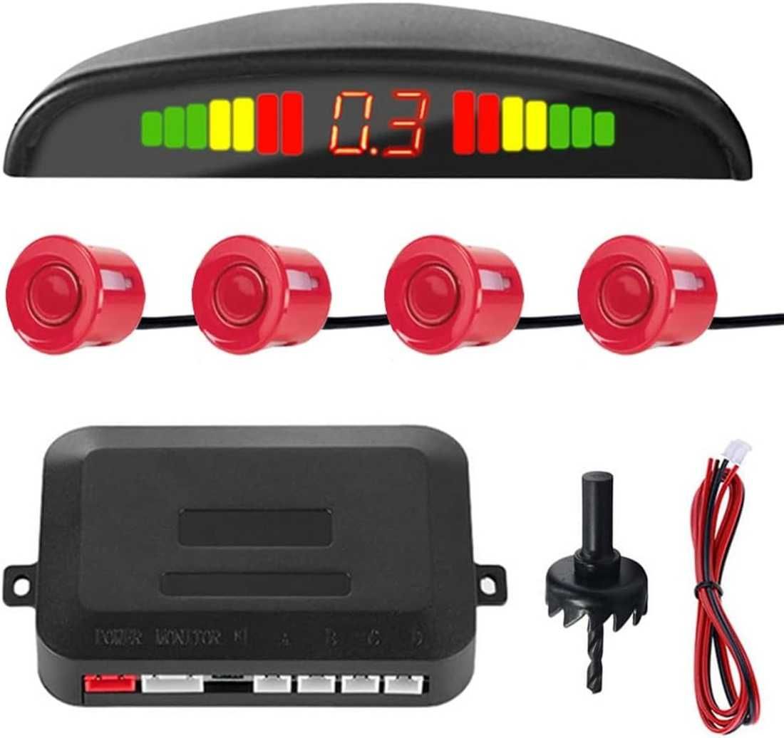 Парктроник с 4 сензора LED Display и звукова сигнализация - Червен - снимка 1