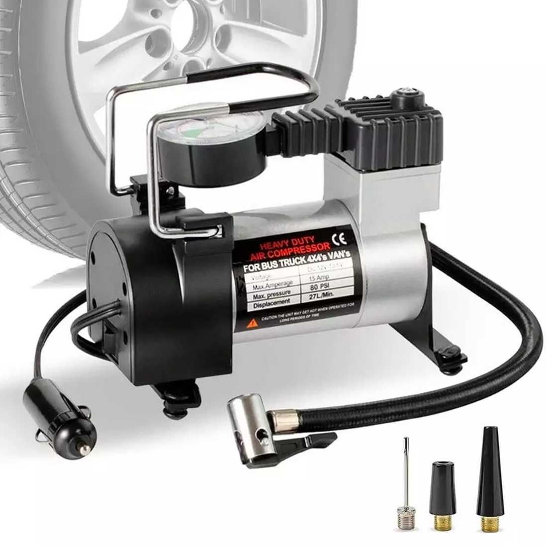Метален компресор с манометър за гуми - 12V/120W - снимка 1