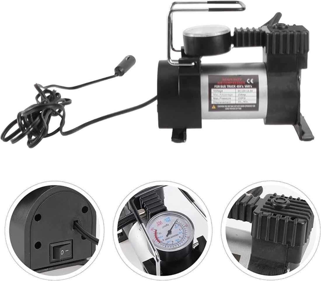 Метален компресор с манометър за гуми - 12V/120W - снимка 2