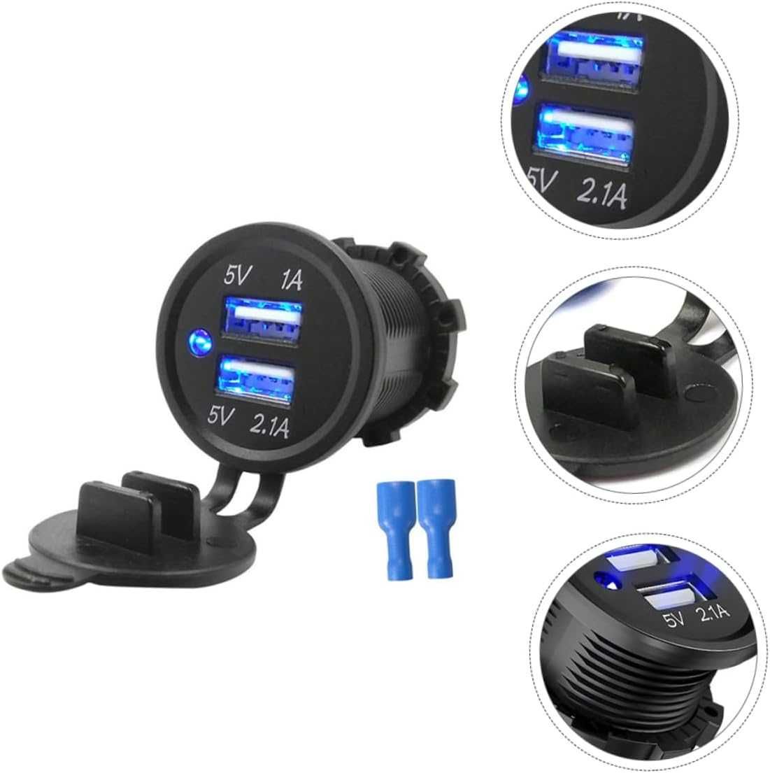 USB зарядно с 2 гнезда за вграждане в таблото 12/24V - 1A/2.1A - снимка 3