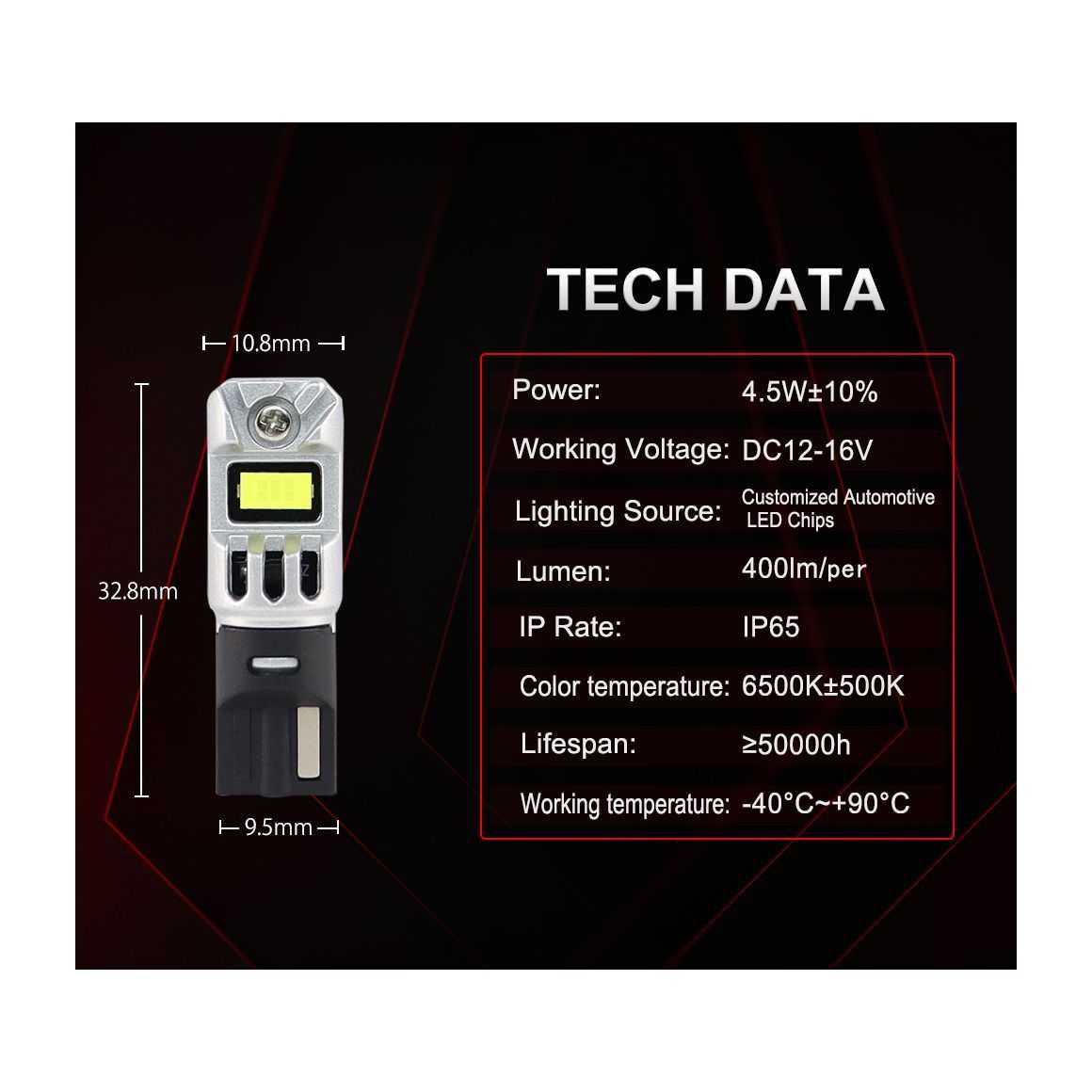 LED Диодни крушки за габарит - Т10 W5W, Full CANBUS. - снимка 4