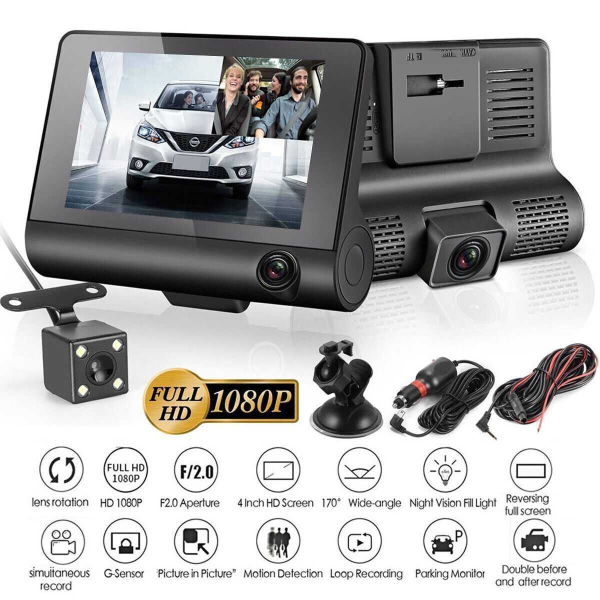Видеорегистратор  4.3 inch" Full HD екран  с 3 камери - снимка 2