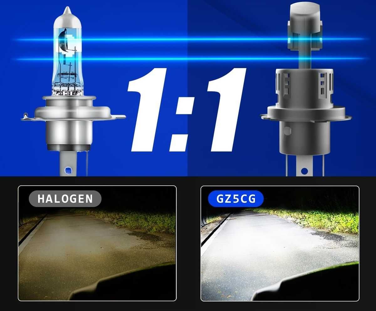 60W LED Мини Диодни крушки H4 12V - 6500K - снимка 3