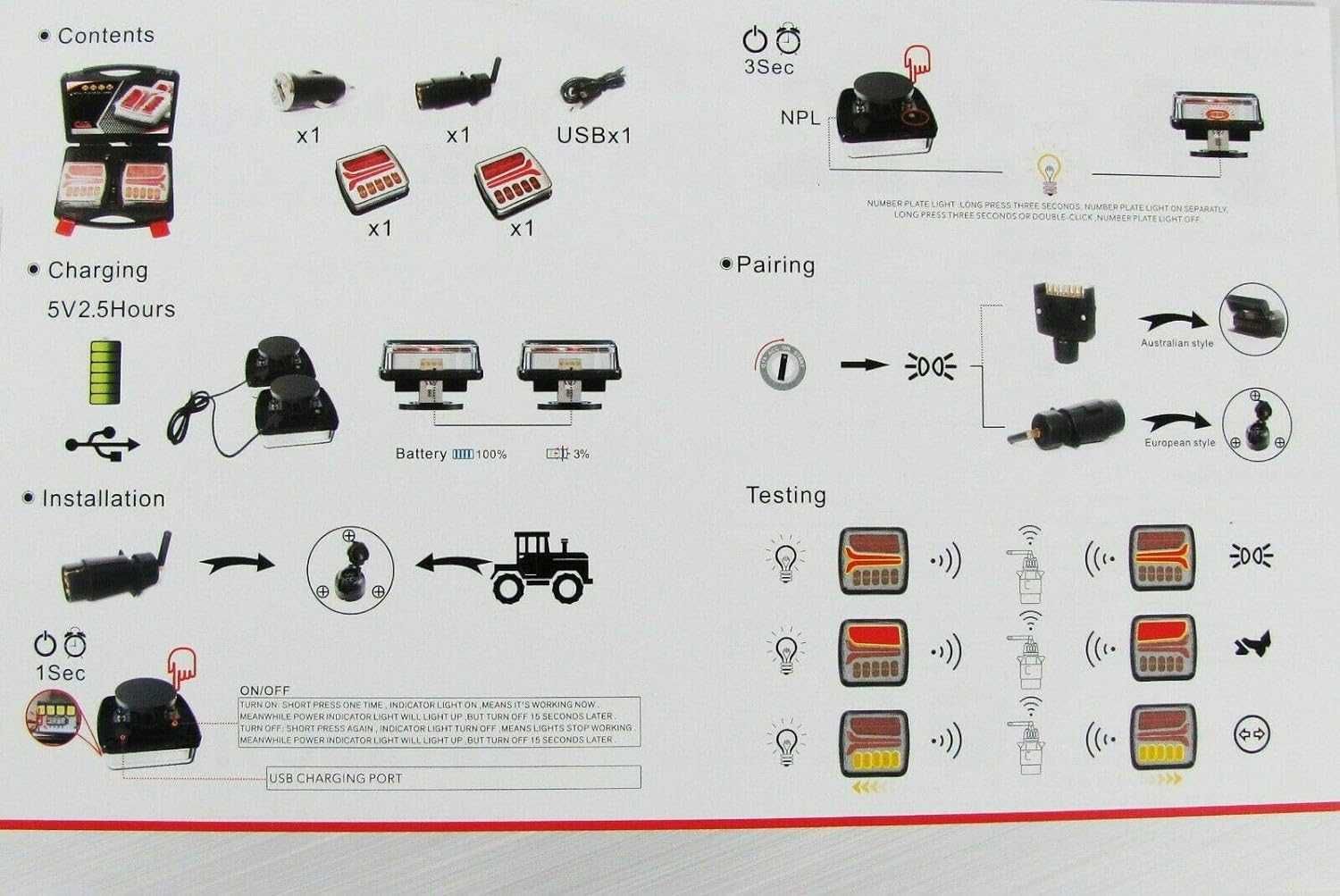 Магнитни, безжични (wireless) LED диодни стопове за Ремарке - 12V/24V - снимка 7