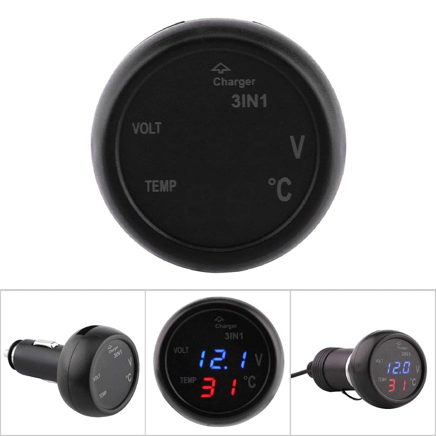 Волтметър за автомобил с термометър и USB порт - 3 in 1 - снимка 2