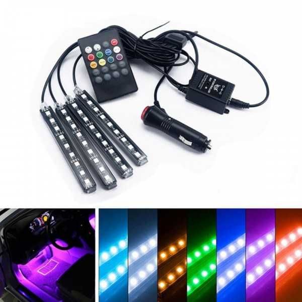 RGB светодиодни ленти с 9 LED за интериорно осветление в автомобил. - снимка 3