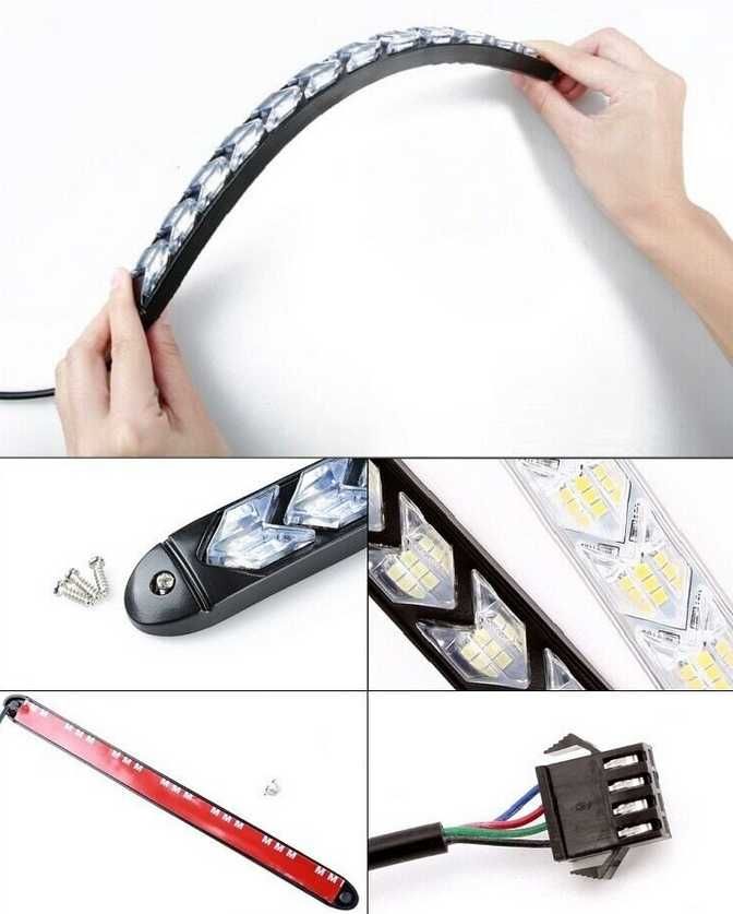 Дневни 6 LED светлини гъвкави с вграден бягащ мигач - 18.5см. 2 броя - снимка 5