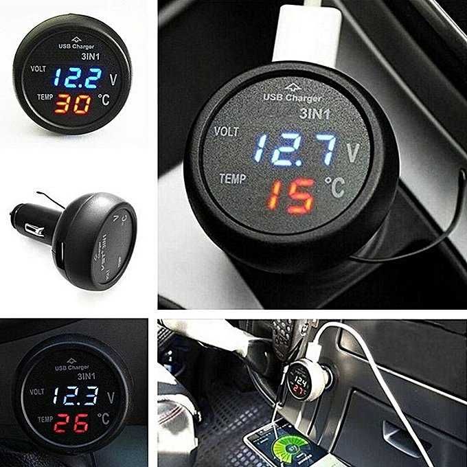 Волтметър за автомобил с термометър и USB порт - 3 in 1 - снимка 1