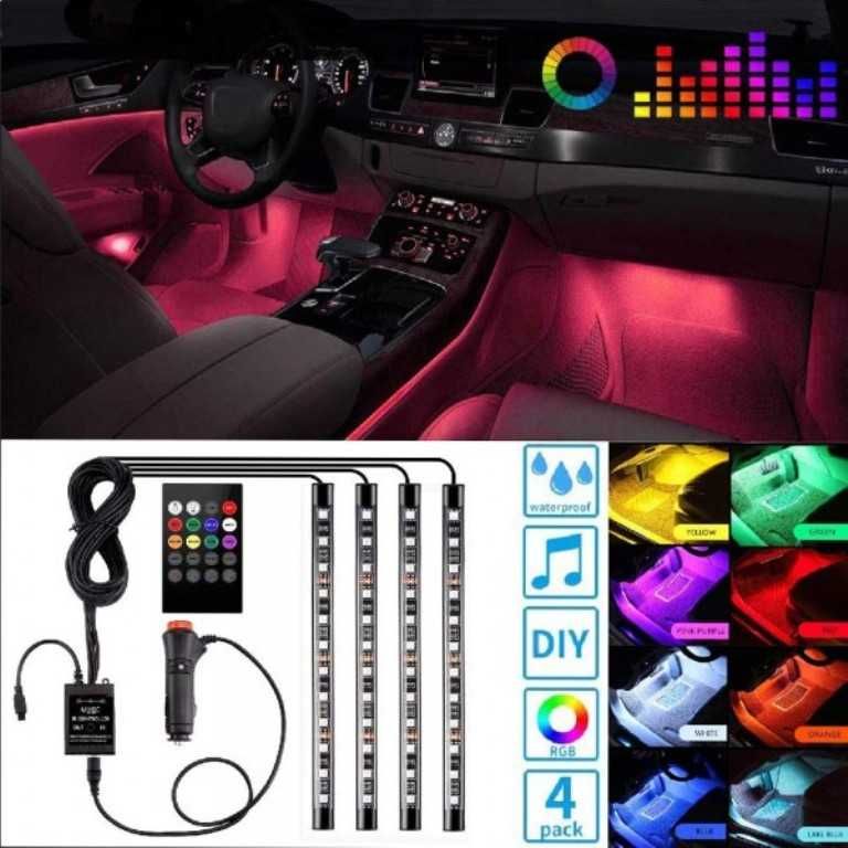 LED интериорно осветление за автомобил RGB 12V - 8 цвята/12 диода. - снимка 1