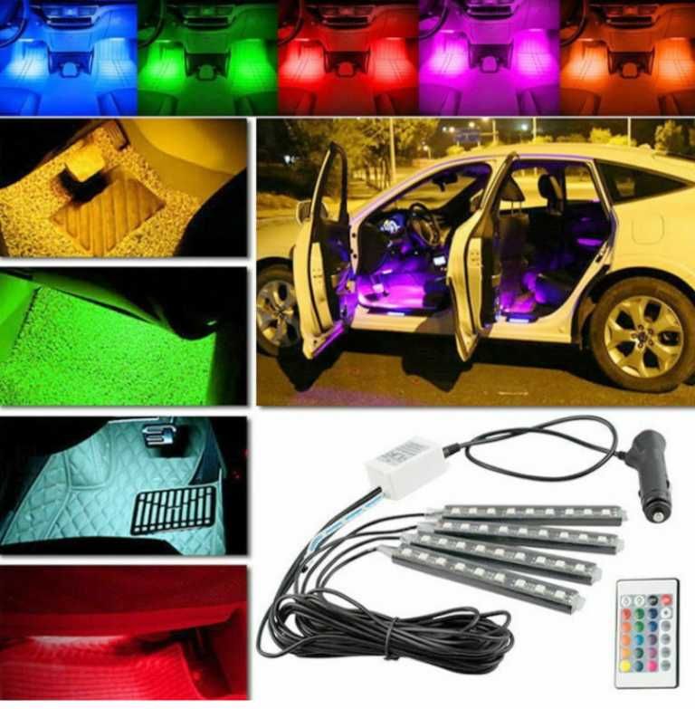 RGB светодиодни ленти с 9 LED за интериорно осветление в автомобил. - снимка 5