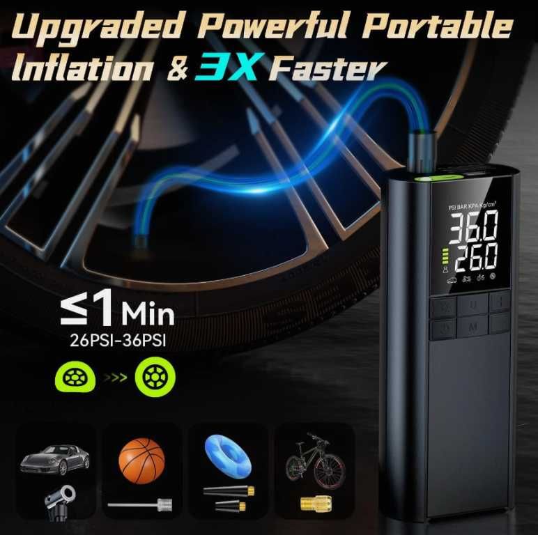 Мини безжичен компресор за гуми с батерия 8000mAh - снимка 8