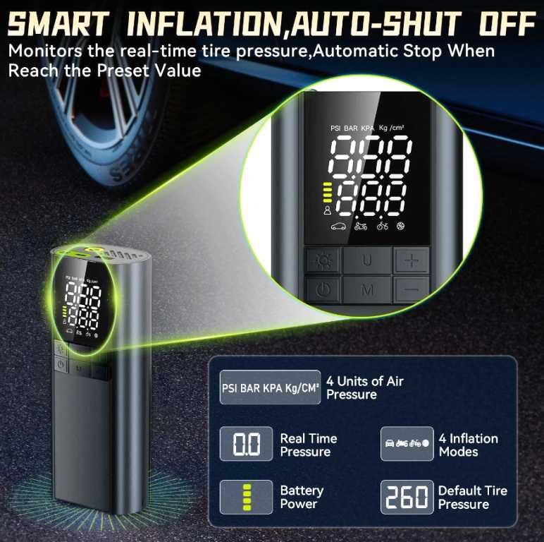 Мини безжичен компресор за гуми с батерия 8000mAh - снимка 2