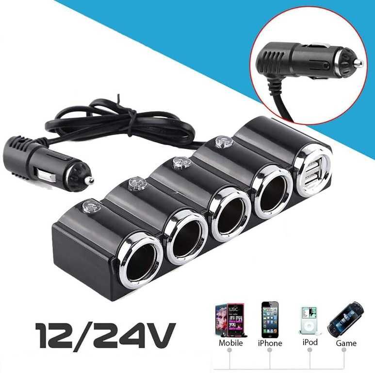 Разклонител за Запалка с 4 гнезда - 2 USB, 12-24V. - снимка 2