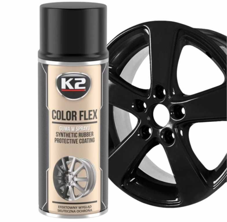 Спрей боя"K2 Color Flex" защитно гумено покритие 400 мл.- Черен Гланц. - снимка 1