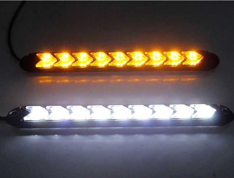 Дневни 9 LED светлини гъвкави с вграден бягащ мигач - 25см. 2 броя - снимка 4