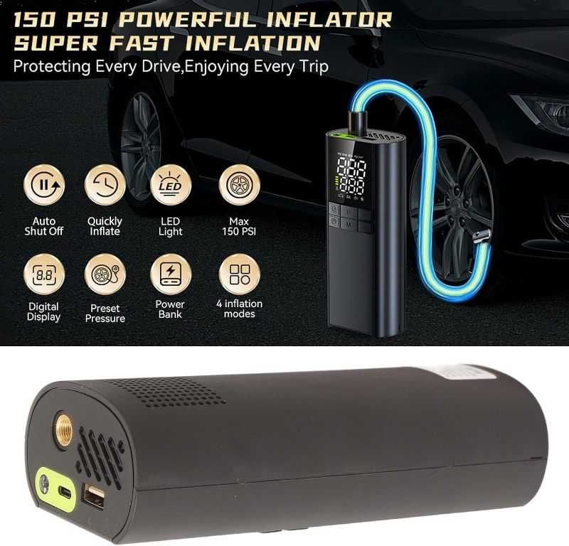Мини безжичен компресор за гуми с батерия 8000mAh - снимка 3