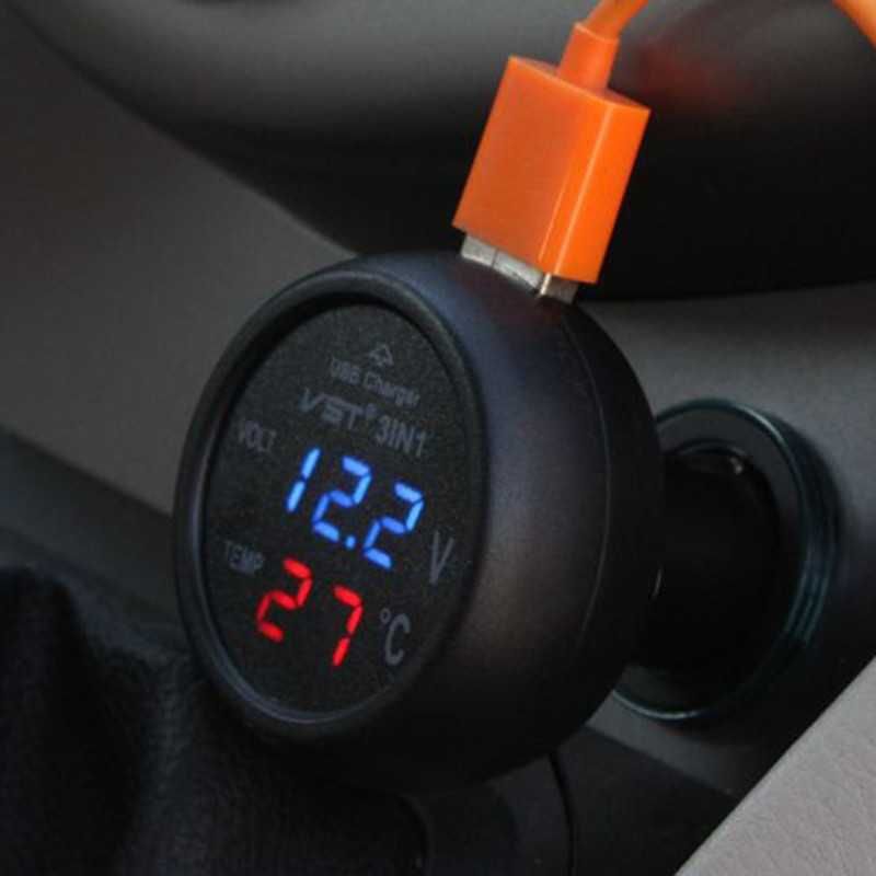 Волтметър за автомобил с термометър и USB порт - 3 in 1 - снимка 3